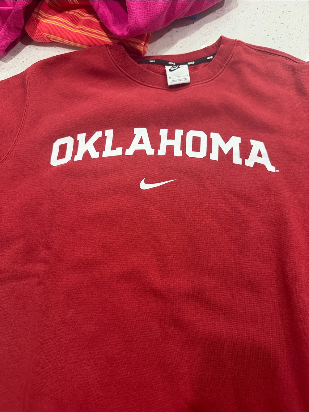 Nike Red Oklahoma Crewneck Sweatshirt with White Logo